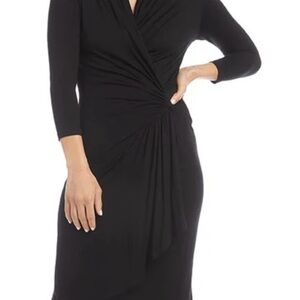 Karen Kane Black Cascade Wrap Dress SZ L